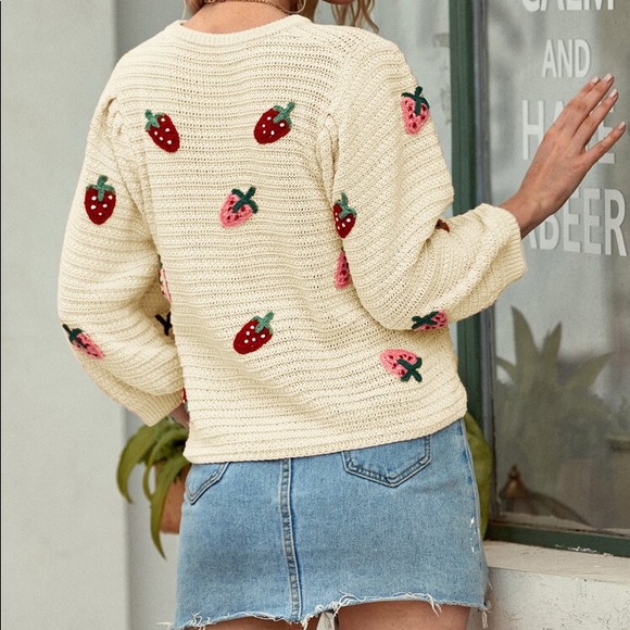 SOLD - Cream Strawberry Sweater - Picture 2 of 5
